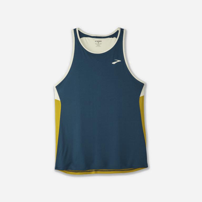 Brooks Men's Atmosphere Running Tank Top Singapore - Indigo Rush/Honeydew (71023-DLZH)